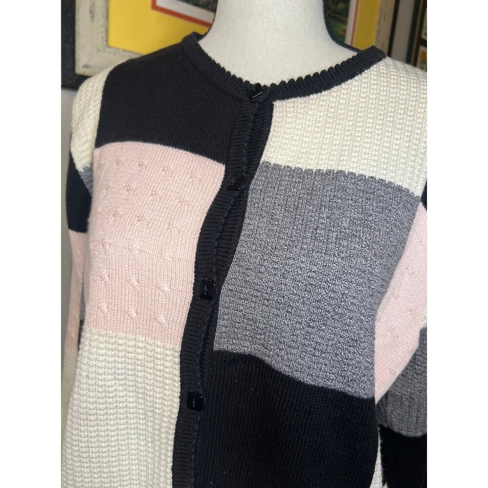 Allison Daley Soft Knit Color Block Button Up Car… - image 2